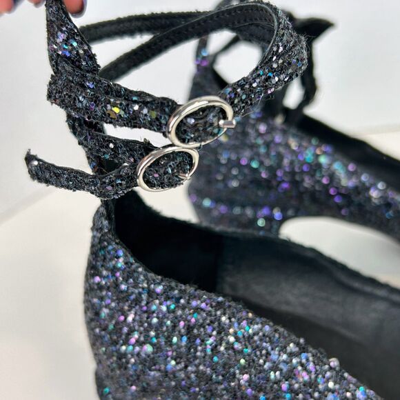 NWT Free People Lana Glitter Block 8 Heels Ankle Strap Blue Black Women's 38 7.5 - Picture 7 of 11